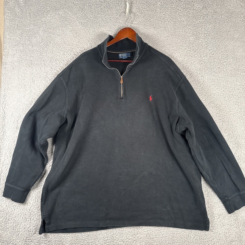 Polo Ralph Lauren Sweater Mens 3XLT Black 1/4 Zip Mock Neck Pullover Pony Logo